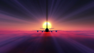 飞机飞越云层日落上空19秒视频