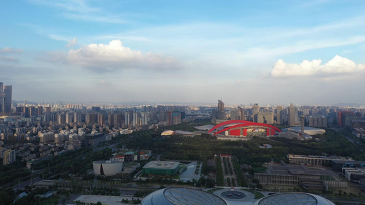 南京奥体中心CBD航拍4K城市建筑群视频