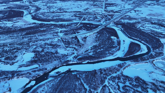 北方春季开河雪景视频