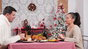 在客厅享受圣诞节晚宴的夫妇情侣23秒视频