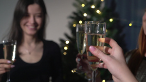 庆祝圣诞节节日聚会年轻女性用香槟碰杯12秒视频