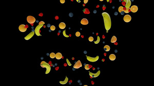 水果以螺旋形无缝环状与黑色对齐11秒视频