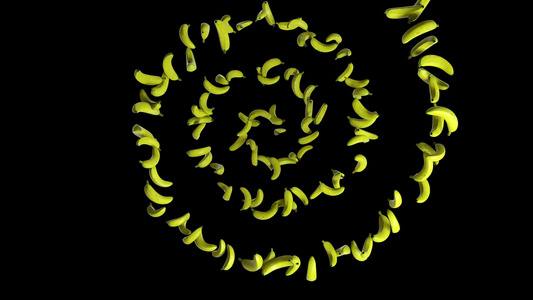 以螺旋形上视图无缝环环阿尔法通道飞行的香蕉水果视频