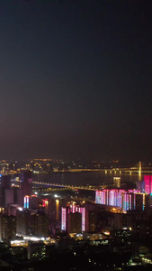 航拍城市江景天际线高楼夜景灯光秀街景素材灯光秀素材视频