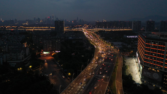 南京卡子门高架交通车流航拍4K城市建筑群夜景视频