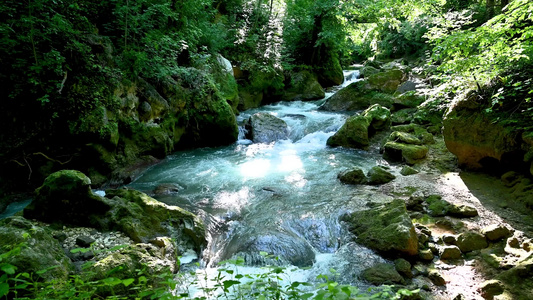 从大理石瀑布流出的森林中的河流视频