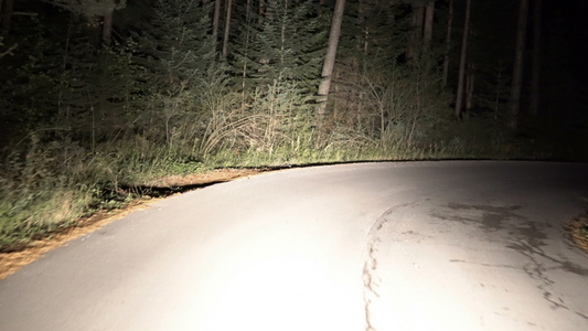 夜间驾车在山上的林林中视频