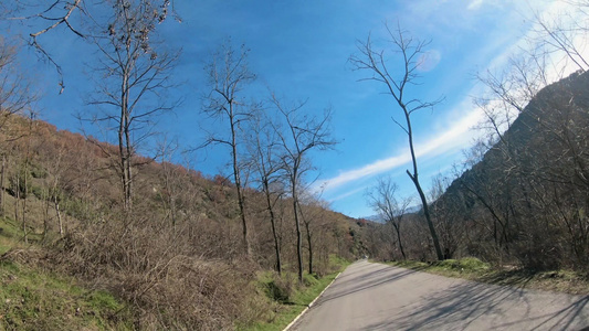 秋天阳光明媚的白天在农村公路上驾车视频
