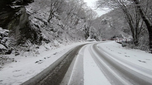 在冰雪路上驾驶车30秒视频