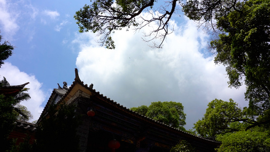 蓝天白云古建筑寺庙唯美自然风光视频