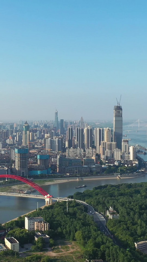 航拍城市风光武汉长江江景风景素材城市天际线44秒视频