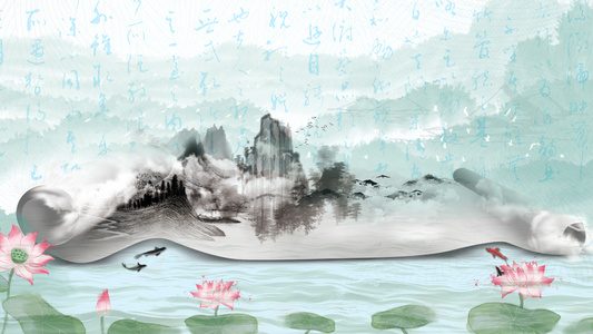4K中国风山水卷轴唯美大气文字动态背景视频视频