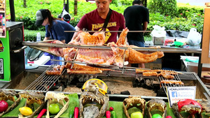 男子在商场前烤鳄鱼和养殖鳄鱼肉7秒视频