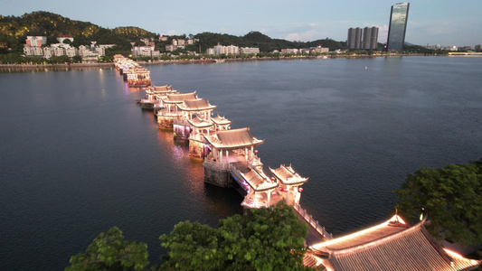 潮州广济桥夜景航拍视频