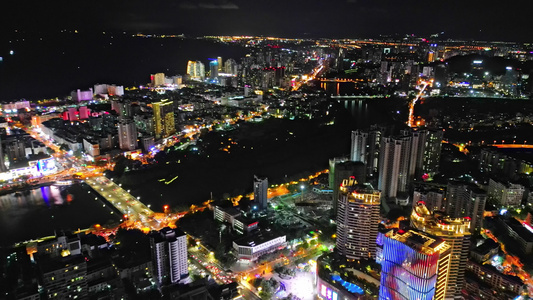 海南省三亚市三亚湾城市夜景交通车流航拍视频