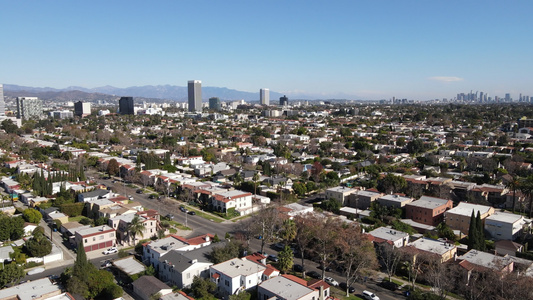 中央洛杉矶市中心城市中邻区上空的空中观察视频