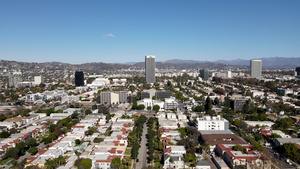 中央洛杉矶市中心城市中邻区上空空中观察14秒视频