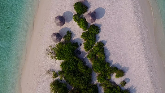 白沙底浅海的天堂环礁湖海滩野生生物的空中无人驾驶飞机视频