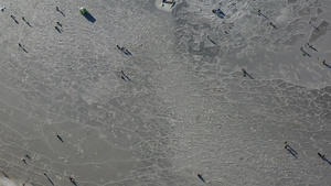 海湾冰面的空中观察与人们在冬季钓鱼9秒视频