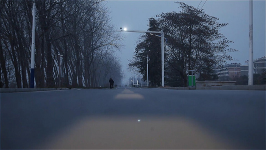 冬天傍晚的公路行人车辆树木视频