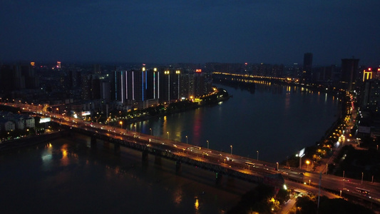湖南省衡阳市湘江夜景湘江大桥航拍4k视频