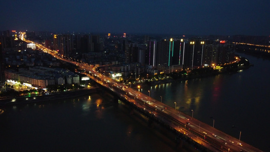湖南省衡阳市湘江夜景湘江大桥航拍4k视频