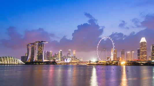 日出夜晚到白天Singapore城市风景4k时间间隔视频