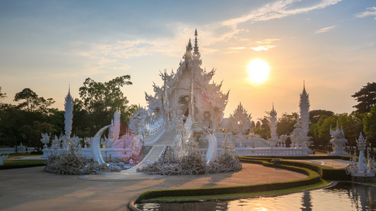 清晨whtrongkhun美丽的白色庙宇标志性地标视频