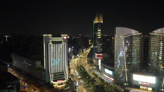 武汉光谷广场商业中心夜景航拍视频