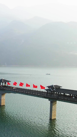航拍奉节白帝城刘备托孤风雨廊桥三国文化35秒视频