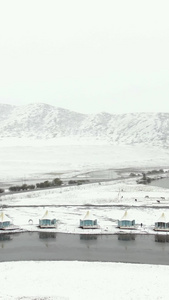 川西红原景区月亮湾雪景航拍视频旅游景区视频