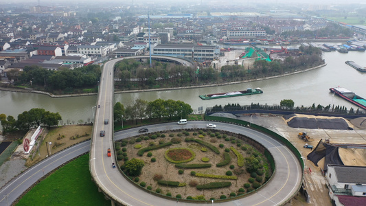 航拍京杭大运河沿岸风景视频