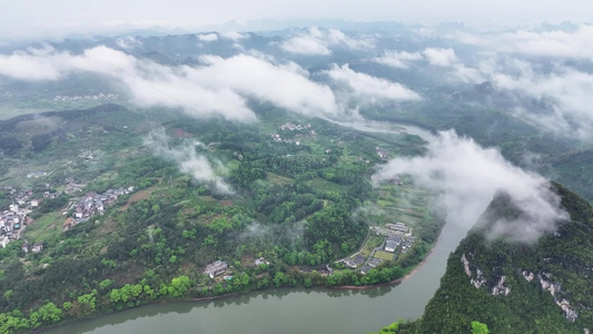 航拍桂林山水云雾视频