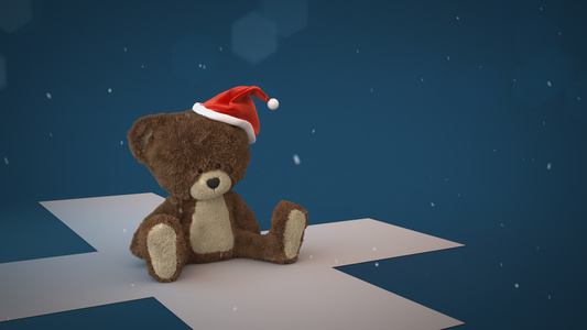 简短的卡通圣诞节礼盒3d模型毛绒熊揭示logo动画开场动画AECC2017工程视频