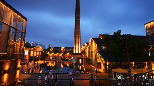 城市夜景江西景德镇瓷器之都陶溪川文创区商业街景4k素材视频