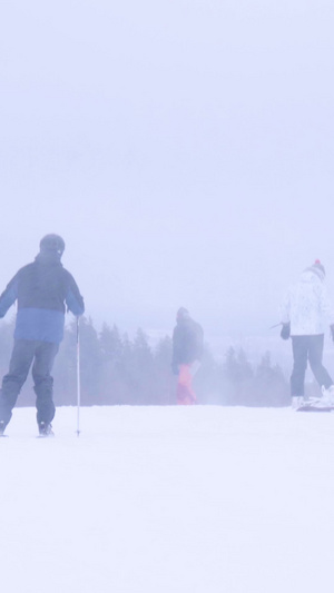 寒冬暴风雪滑雪运动场双板滑雪的人冬季运动10秒视频