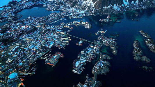4K航拍挪威斯沃尔维尔城镇岛屿风光视频