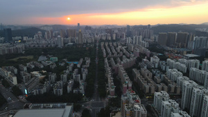 4K深圳城市建筑群夕阳日落时分航拍56秒视频