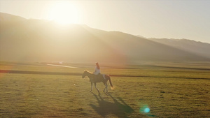 4K那拉提草原骑马的少女航拍29秒视频