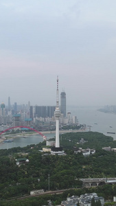 航拍城市地标建筑江景天际线素材城市素材视频