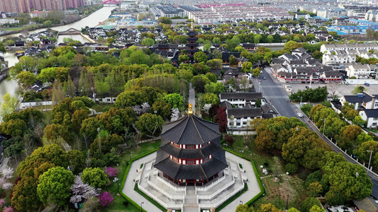 航拍苏州寒山寺视频