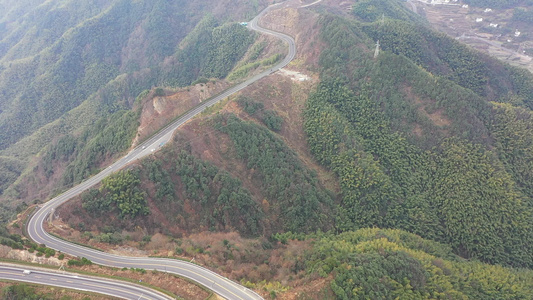 航拍盘山公路四明山高空全景日出日落云海视频