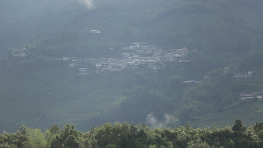 山区乡村乡镇依山傍水自然风景视频