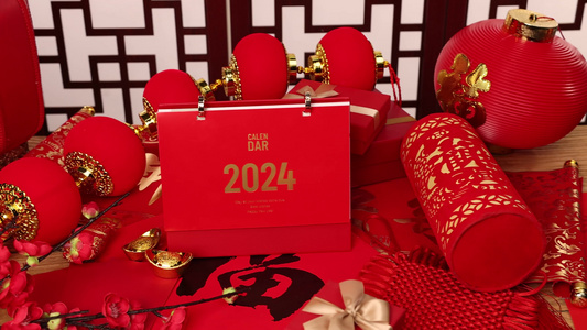 2024新年红灯笼喜庆静物视频