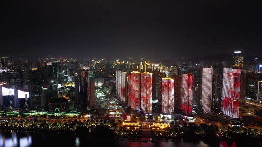 航拍湖南长沙夜景灯光秀视频