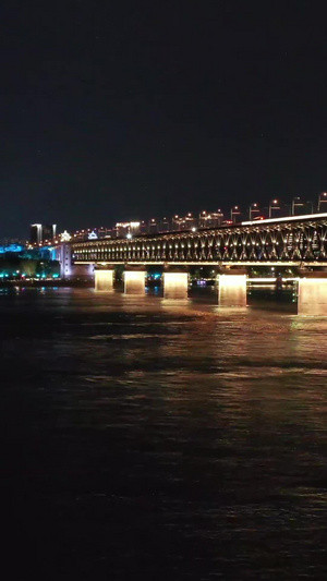 夜色下的武汉长江大桥视频12秒视频