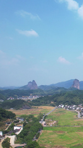 航拍湖南邵阳5A级旅游景区崀山丹霞地貌农田村庄素材丹霞地貌素材视频