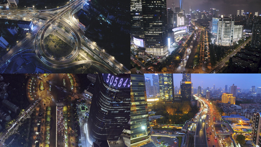 4K上海航拍夜景道路合集【城市宣传片】视频