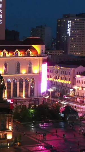 哈尔滨圣索菲亚教堂夜景航拍视频哈尔滨旅游33秒视频