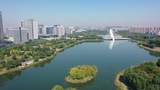 航拍中国河南郑州郑东新区中原龙子湖智慧岛视频